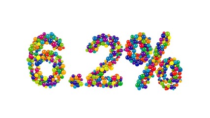 The six point two percent sign made of glossy little marbles isolated on white background