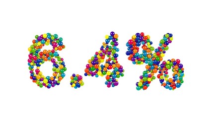 Six point four percent sign made of brightly colored little balls isolated over white background