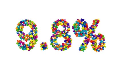Naklejka na ściany i meble Colorful sweets arranged to form 9.8% reduction or discount sale sign on white background