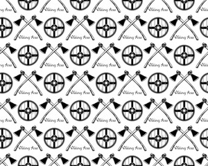 Black and white. Seamless viking pattern. Can be used for graphic design, textile design or web design. Shield and Axe. texture