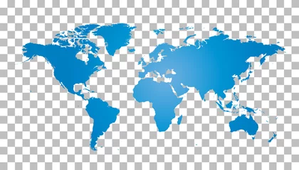 Foto op Canvas Lege blauwe wereldkaart op geïsoleerde achtergrond. Wereldkaart vector sjabloon voor website, infographics, design. Platte aarde wereldkaart illustratie © Lysenko.A
