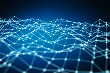 Obraz premium Floating white and blue dot network 3D rendering