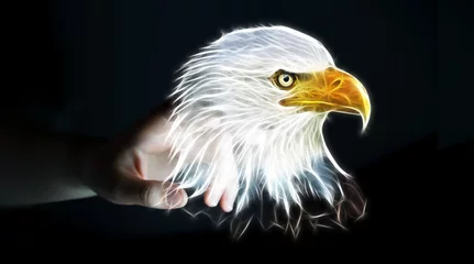 Photo sur Plexiglas Aigle Personne touchant l& 39 illustration 3D d& 39 aigle en voie de disparition fractale renderi