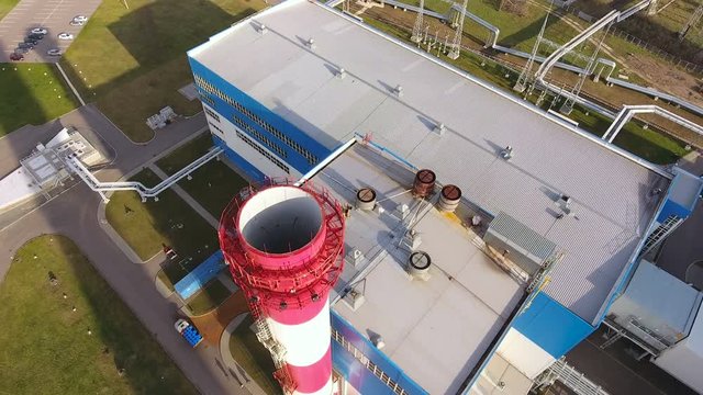 Aerial shot of Tula. Top view of modern heat power station. Russia. 4K