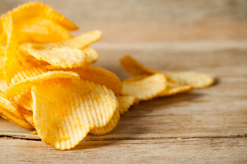 Fried potato chips corrugated
