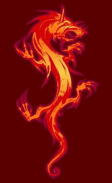 Dragon in Fire. Chinese Dragon Traditional Culture, vector illustration cartoon. Perhaps the use of tattoos, printing on paper, cloth, clothing.