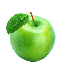 Green fresh apple with leaf isolated on white