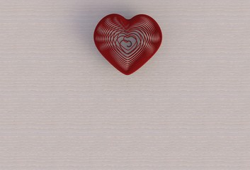 Heart on wood table, 3D rendering