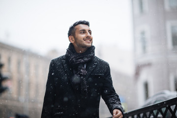 Joyous Arabic Man in Winter City