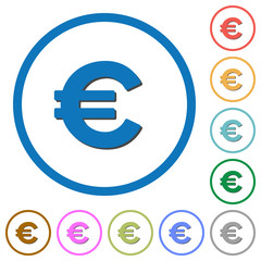 Euro sign icons with shadows and outlines