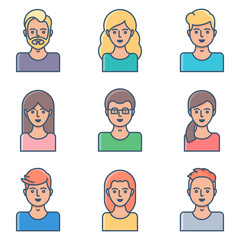 Fototapeta premium Set of vector avatars, female and male characters