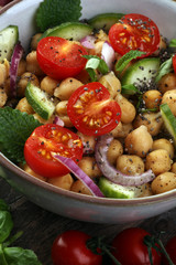 Healthy homemade chickpea and veggies salad, diet, vegetarian, v
