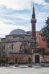 Fototapeta na wymiar mosque of Ishak Pasha in Istanbul in sunny day of background blue sky
