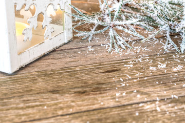 Obraz premium wooden desk with winter time decorations