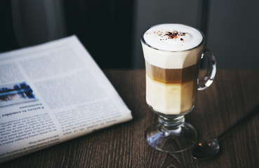 Coffee Shop Cafe Latte Cappuccino Newspaper Concept