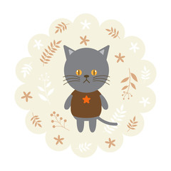 cat , kitten. vector illustration cartoon , mascot. funny and lovely design. cute animal on a floral background. little animal in the children's book character style.