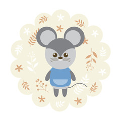 rat , mouse. vector illustration cartoon , mascot. funny and lovely design. cute animal on a floral background. little animal in the children's book character style.