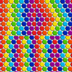 Set of vector seamless patterns with rainbow candy buttons.