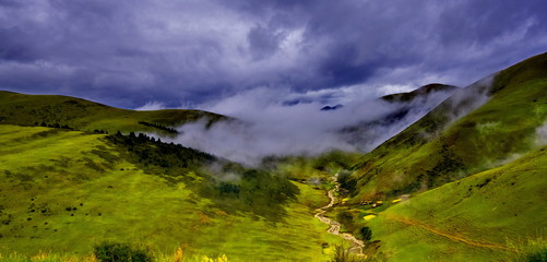 Great view of the alpine valley that glowing