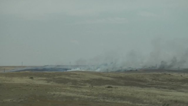 Prairie Fire Driven by Wind Burns through Grasslands