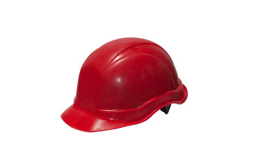 Red construction helmet. Isolated on white.