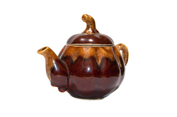 Clay teapot Isolated on white.