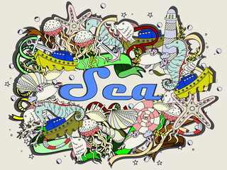 Sea line art design vector illustration
