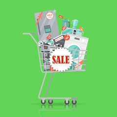Super Sale Banner. Household Appliances in Trolley