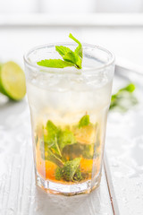 Refreshing Alcoholic Mojito Cocktail Drink at Bar or Pub, Summer Time, vacation Time