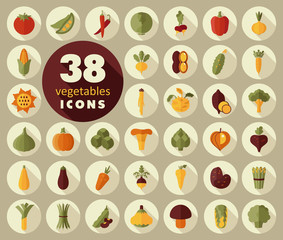 Vegetables flat icons set