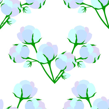 beautiful composition cotton flower closeup, seamless pattern. Ingredient for fabric, treatment, cosmetics.