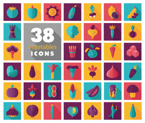 Vegetables flat icons set