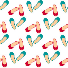 set of two pairs of women's shoes without heels, seamless pattern, sketch illustration, hand drawn, in color