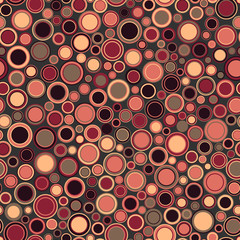 Seamless pattern. Consists of geometric elements having round shape and different color, located on a dark background. Useful as design element for texture, pattern and artistic composition.