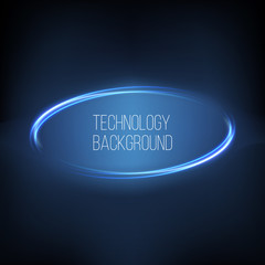 Technology digital background. Glowing neon curves with distorted lines, bright sparkles. Vector illustration