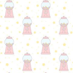 Fototapeta na wymiar cute pink cartoon gumball machine seamless vector pattern background illustration