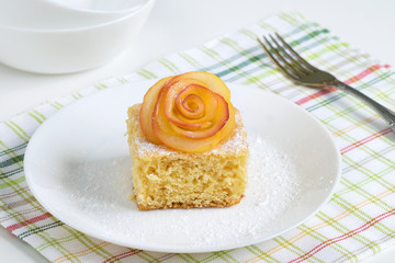 Cake with decoration of Apple on a white plate