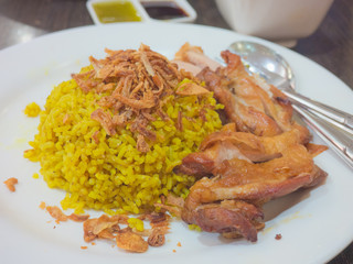Closeup of Khao Mok Gai-Thai style chicken biryani, Muslim halal