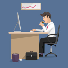 Vector flat design illustration of businessman in office