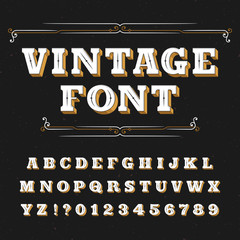 Vintage alphabet font. Ornate letters for labels, headlines, posters on a distressed background. Stock vector typeface for your design.