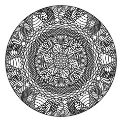 Mandala ornament. Round template. Decorative element  can be used for coloring book, greeting card, wedding invitation. Doodle emblem.