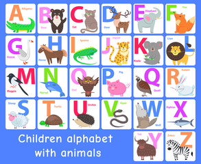 Children Alphabet with Animals. Vector Letters Set