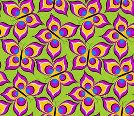 Pink butterflies peacock eye (motion illusion). Seamless pattern.