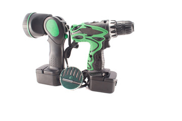 Screwdriver with a flashlight on a white background