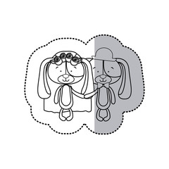 sticker monochrome with half shadow with couple dogs just married vector illustration
