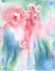Watercolor painting. Soft background roses.