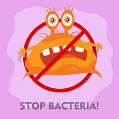 Stop Bacteria Cartoon Vector Illustration No Virus