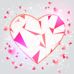 Shiny Happy Valentines Day Design for 14 February with poligonal heart Vector soft Blurred Background.