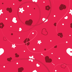 Vector flat background, seamless bright pattern with hearts.