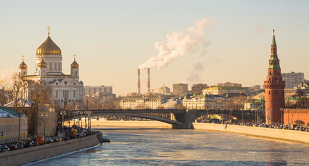 View of the Temple of Christ the Savior in Moscow winter